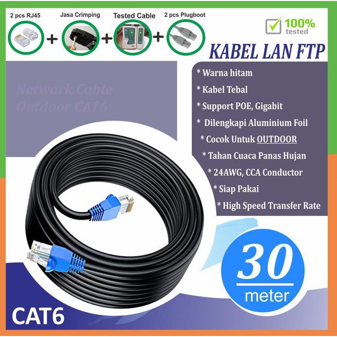 terbaru kabel utp lan 30 meter cat 6 outdoor terpasang rj45 plugboot cat6 30m