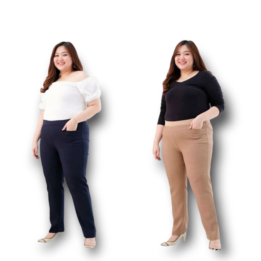 Office Pants Jumbo Celana Kerja Wanita Pinggang Karet High Waist Bahan Gracella Import Size M - 5L Varian Warna Black Mocca Brown Navy Grey Darkgrey