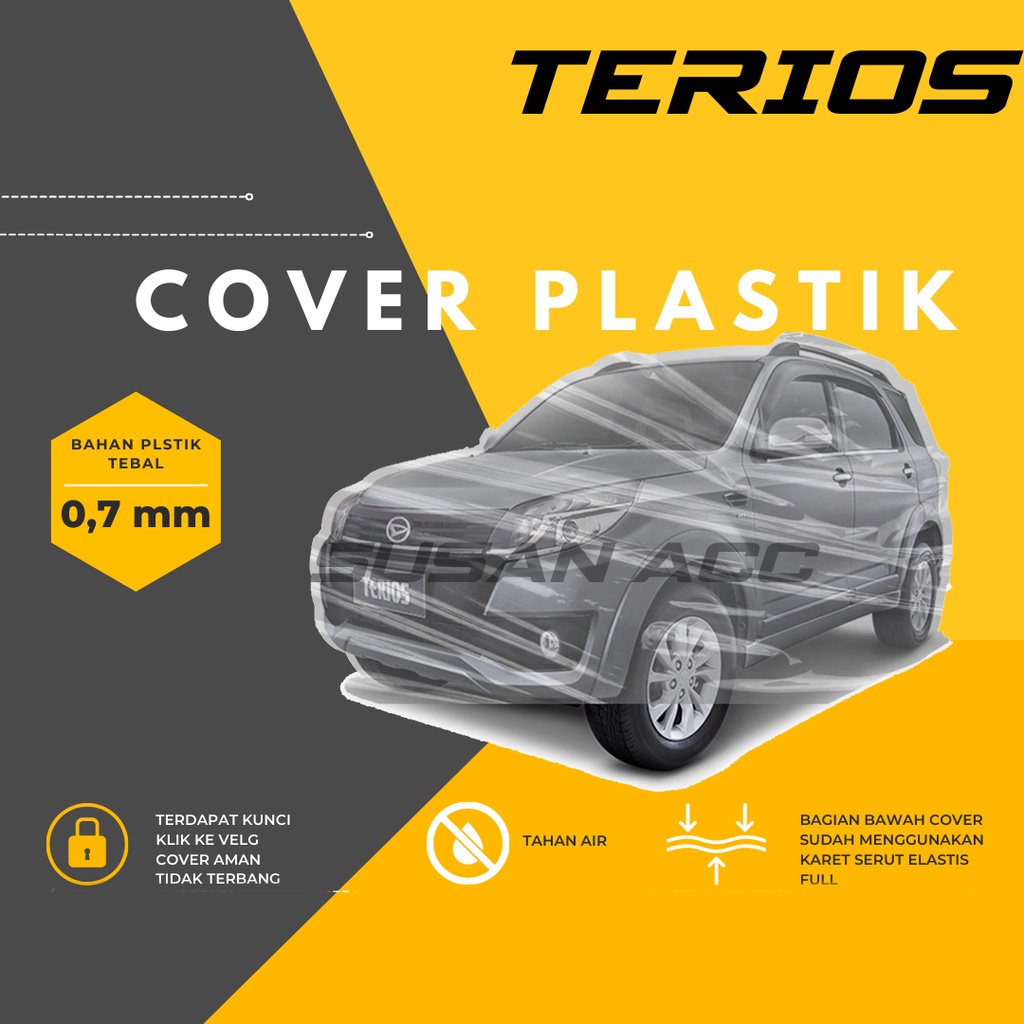 Body Cover Mobil Terios lama Transparan Sarung Mobil Terios konde waterproof/plastik bening terios/rush/rush lama/all new rush/new rush/rush 2022/terios 2022/all new terios/avanza/xenia/calya/sigra/hrv/crv/mobilio/ertiga/ertiga gl/ertiga gx/ertiga lama