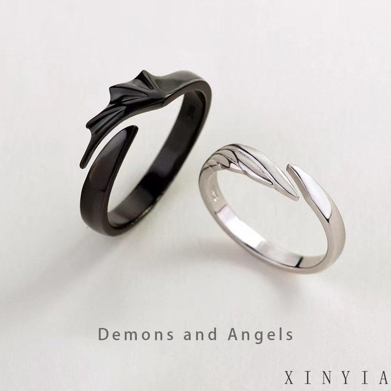 Cincin Couple Adjustable Sayap Malaikat Iblis Untuk Pasangan Rings