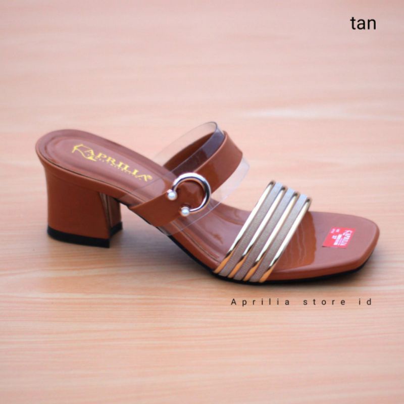 Aprilia sanda heels pesta wanita hak tahu 5cm/sandal slop wanita slip on anti licin/sendal kondangan wanita kekinian
