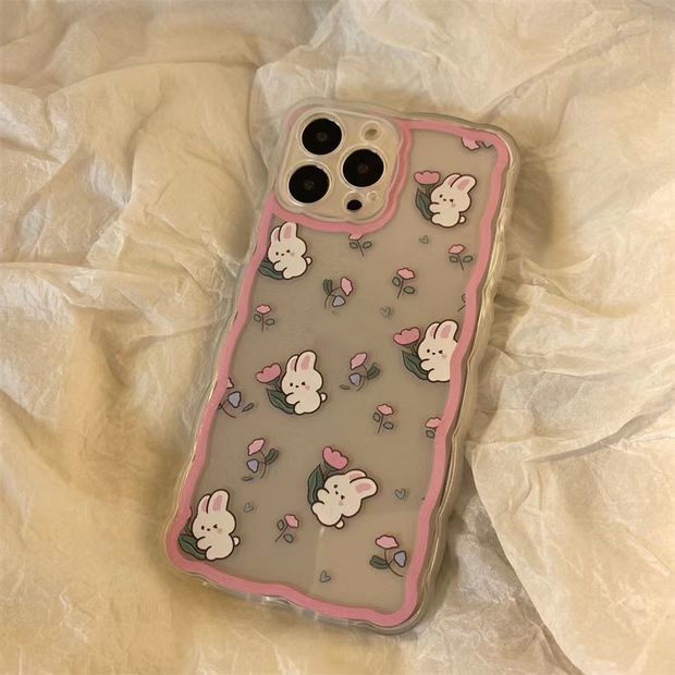 Soft Case Silikon TPU Transparan Motif Kelinci + Bunga Untuk IPhone 13 13pro Mini 12 11 Pro MAX 6S 7 8 Plus X XS XR