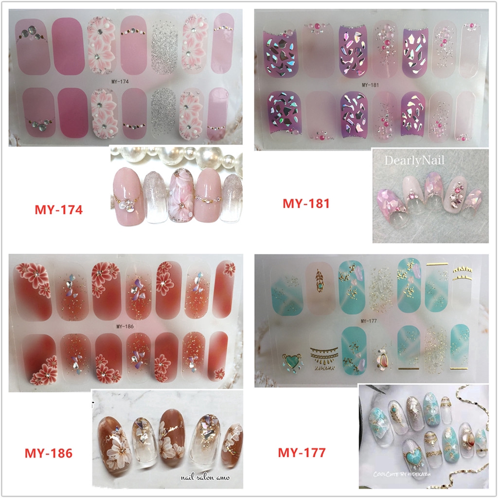 Stiker Kuku 3d Desain Berlian Mutiara Permata Warna-Warni Laser Gradasi Untuk Manicure My141-188