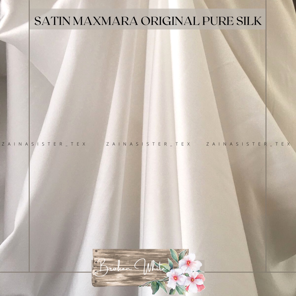 Kain Satin Maxmara Original Pure Silk Warna Putih Tulang Broken White