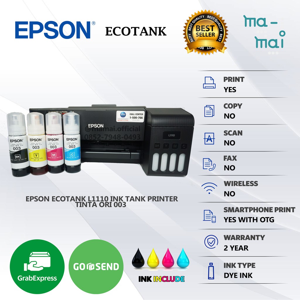  Epson EcoTank Printer L1110 Ink Tank Printer Shopee 