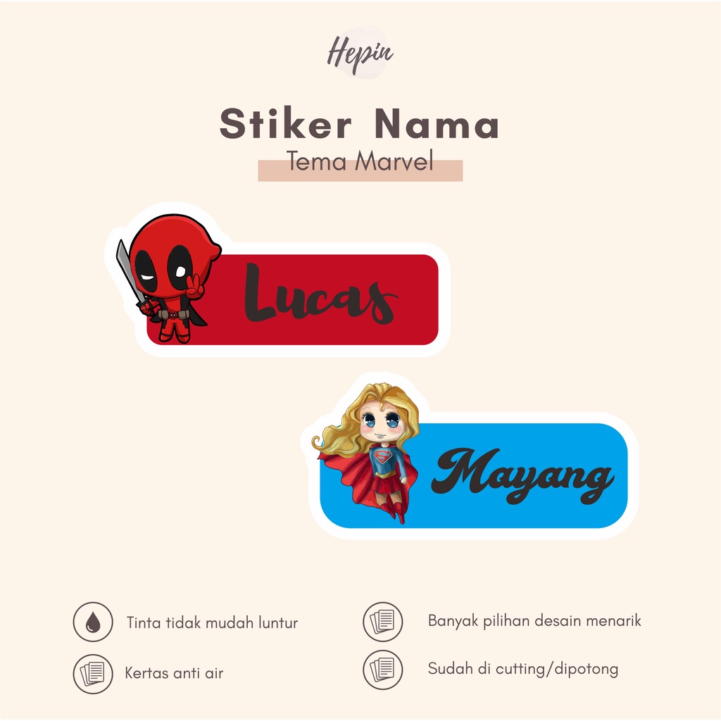 

(90 - 120 pcs) Cetak Stiker Nama edisi MARVEL/custom stiker "nama sendiri'' /murah tanpa minimal order