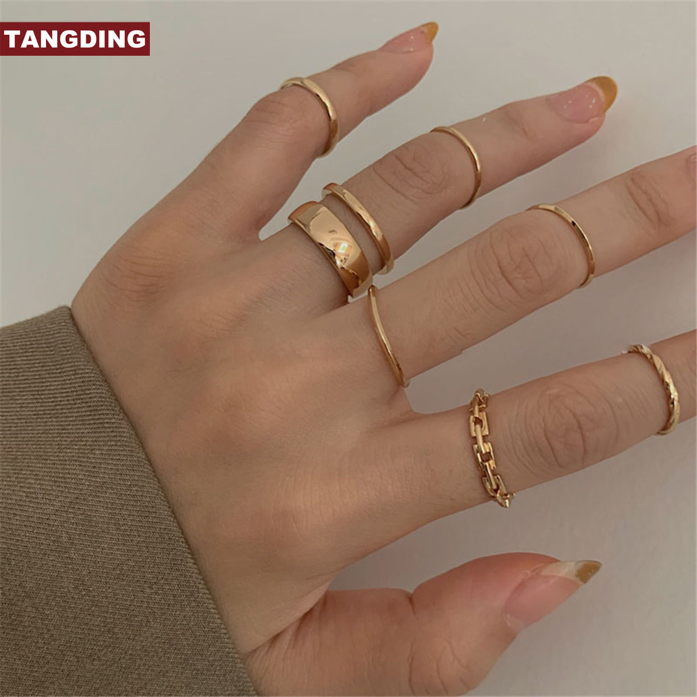 【COD Tangding】7pcs/set Cincin Jari Aneka Bentuk Warna Silver Untuk Wanita