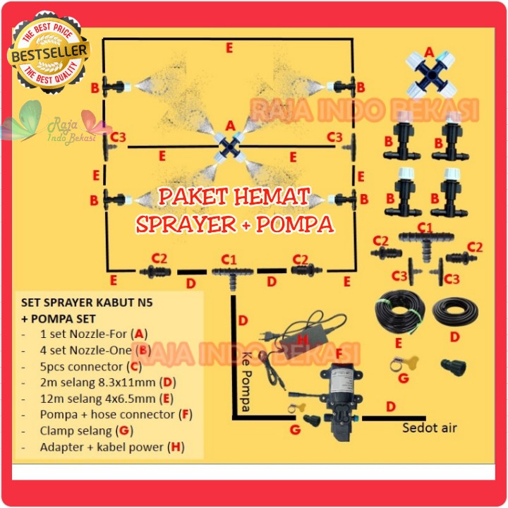 P5 + Paket Nozzle Pompa Kabut Sprayer Kabut Fogger Bilik Disinfektan Mist Kabut Sterilisasi Nozel