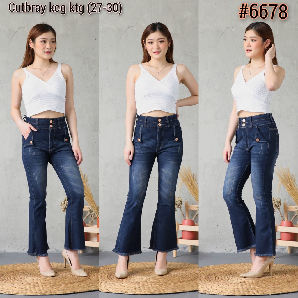 Celana Panjang Jeans Wanita Rawis Kancing Kantong 27-30 31-34 Bisa Bayar Ditempat(COD)