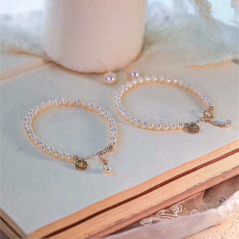 Perhiasan Gelang S925 Silver Bentuk Bulat Aksen Mutiara Untuk Wanita