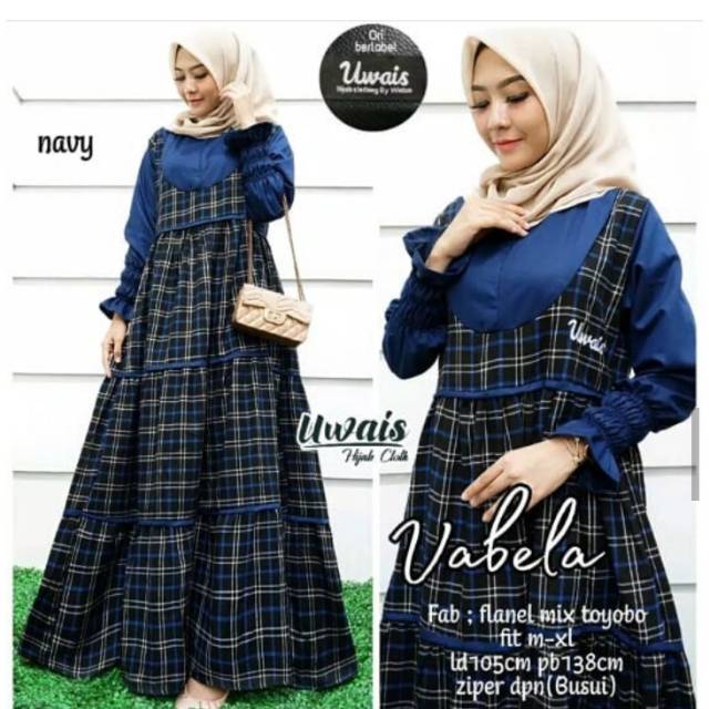 #Gallery Mahira#Gamis Vabela by Uwais navy gamis flanel mix toyobo