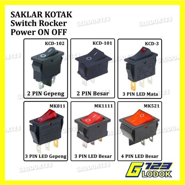 Saklar Power Switch Tombol ON OFF Mini Roker Rocker Besar 2 3 4 Pin.