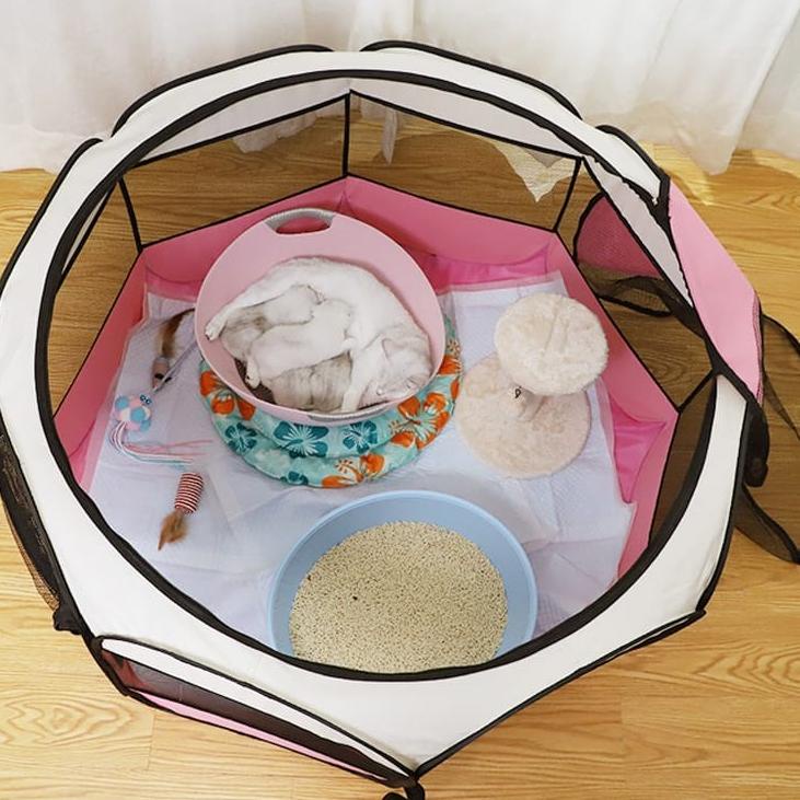 Garansi Belanja Kandang Lipat Tenda Hewan Portable Pet Cage Folding Pet Tent Octagonal