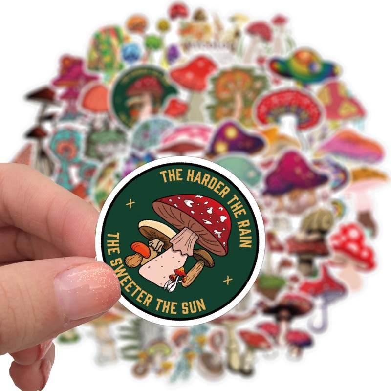50 Pcs / set Stiker Desain Kartun Jamur Graffiti Tahan Air Dapat Dilepas Untuk Dekorasi Koper Motor