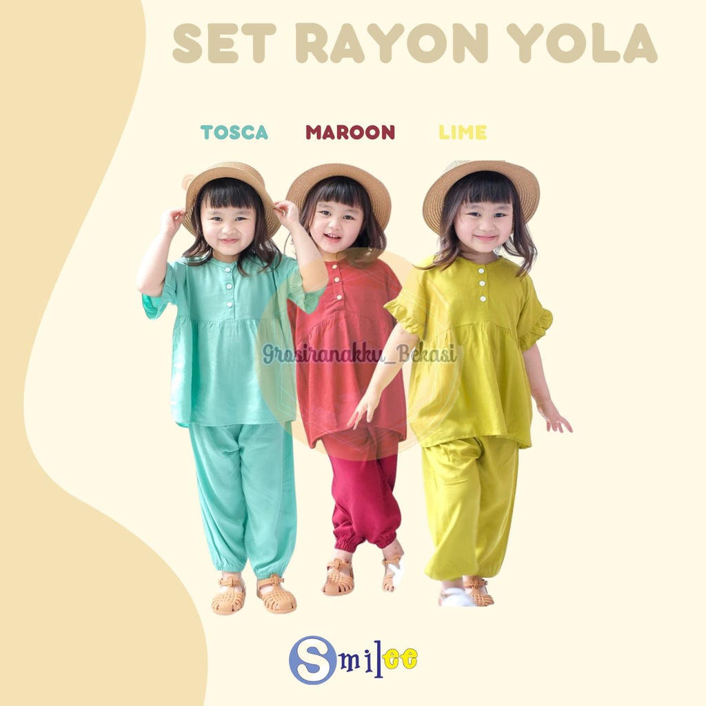 Setelan Anak Rayon Polos Smilee Yola Mix Warna Size 1-5Thn