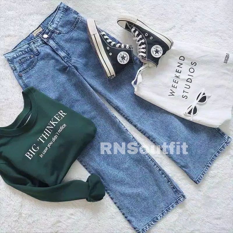 Promo Boyfriend Kulot Jeans Snow Blue & Snow Black / Highwaist Kulot Jeans Premium