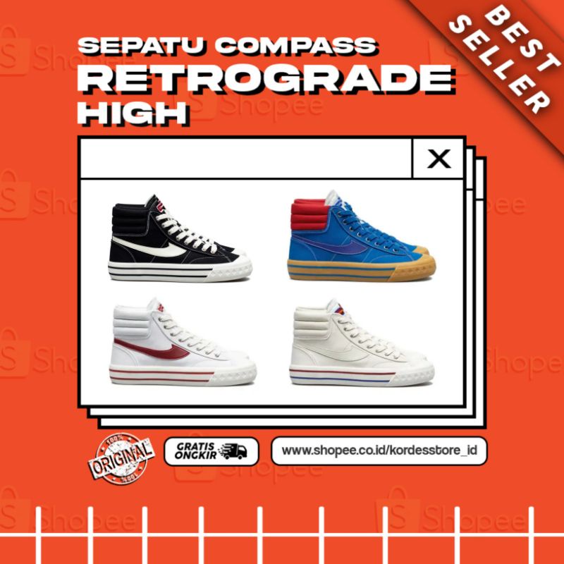 Compass Retrograde High Black White, White Red, Red Blue, Blue Gum Cream | Original Sepatu Compass