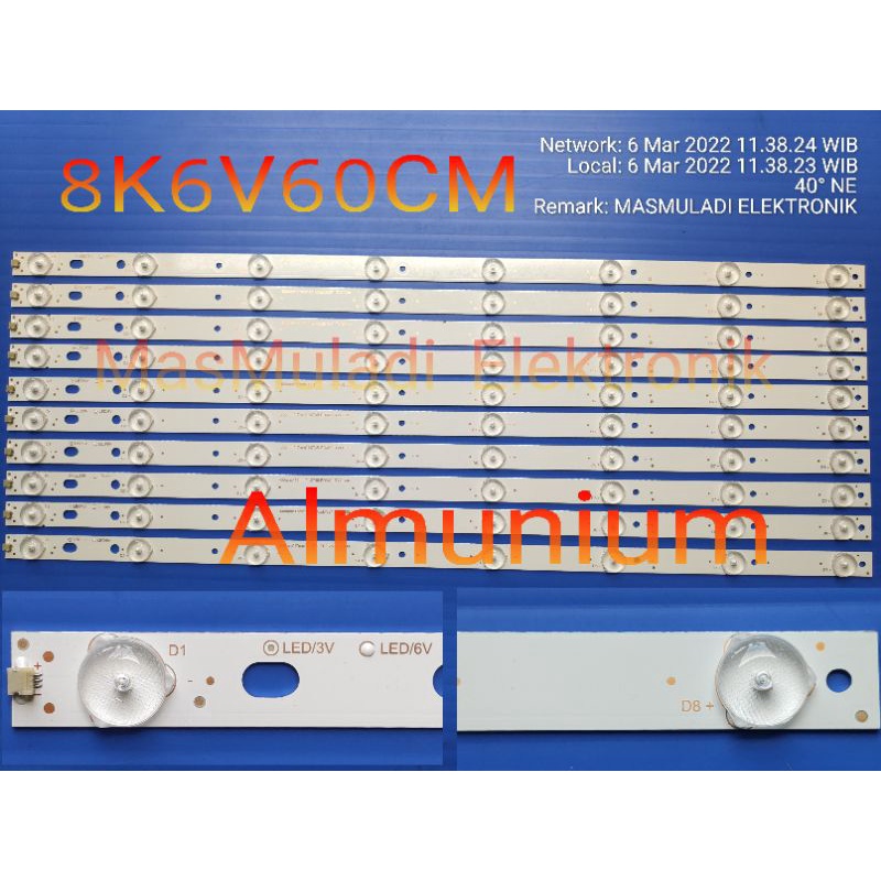 Lampu LED Backlight TV 32 Inch Universal 8 Kancing 6 Volt LED BL Mata Cembung  8K 6V 60cm Almunium 3