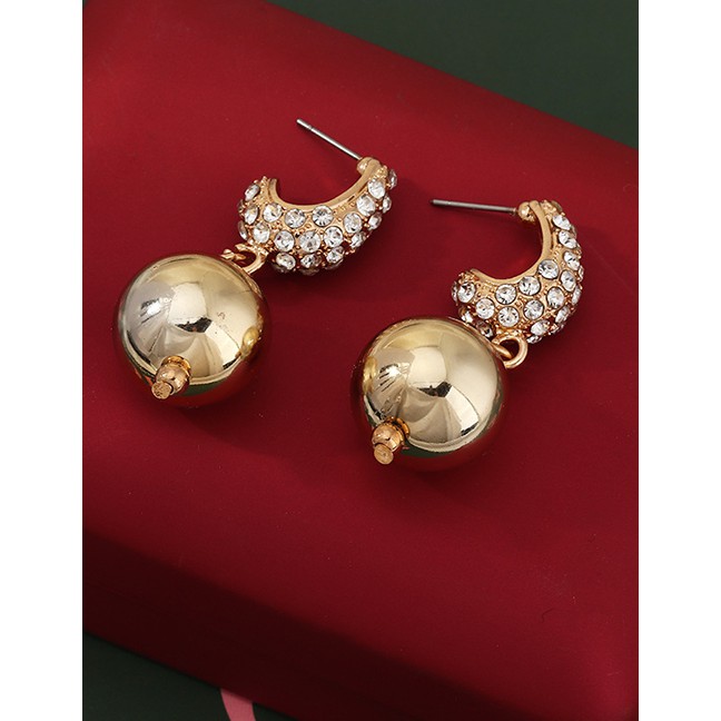 LRC Anting Tusuk Fashion Golden C-shaped Diamond Ball Earrings D91976