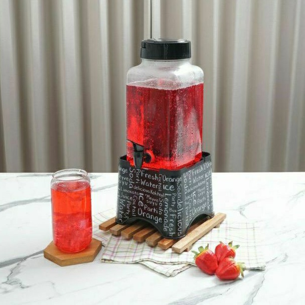 Herevin Dispenser Decorated Square 3000 cc (Black & Beverage White) Dispenser Minum Prasmanan 3 Lite