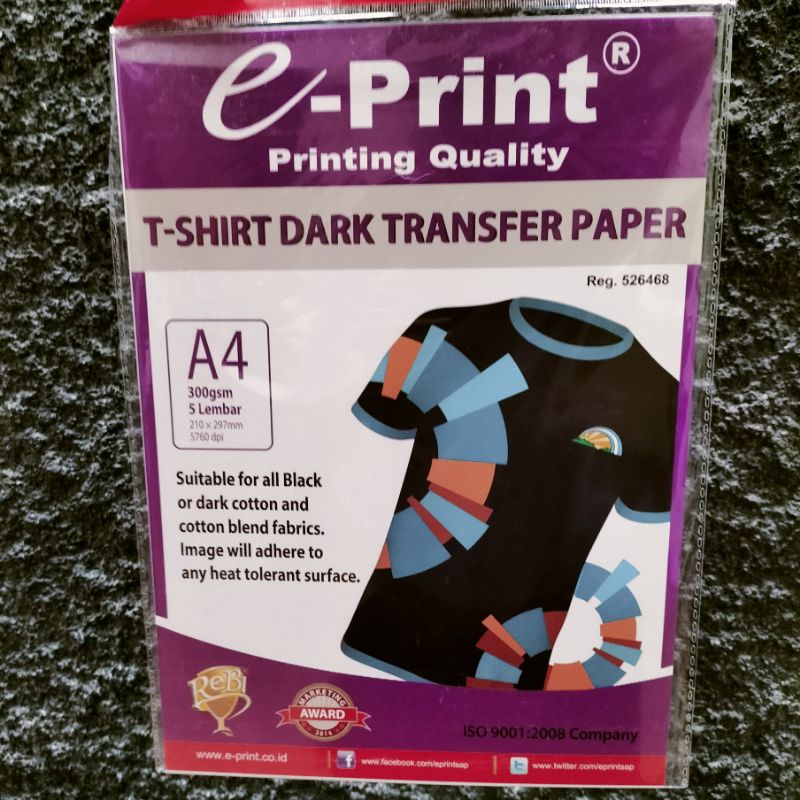 T-SHIRT DARK TRANSFER Paper A4 300gsm(Isi 5 Lembar)