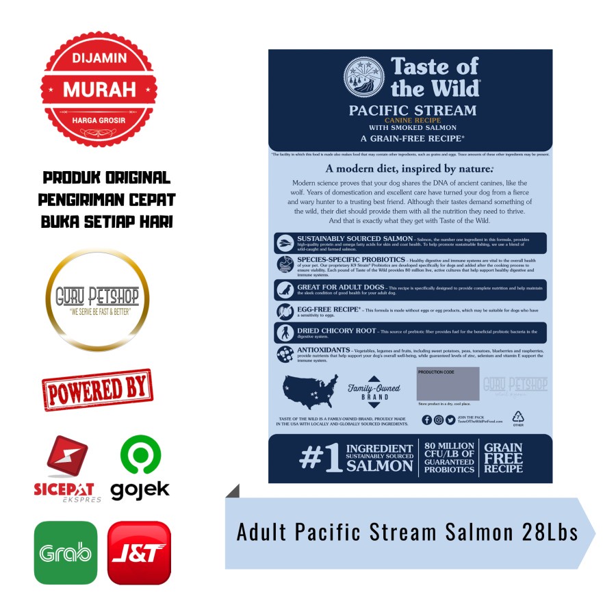 Taste Of The Wild Pacific Stream Adult 28Lbs TOTW Salmon 12.7kg