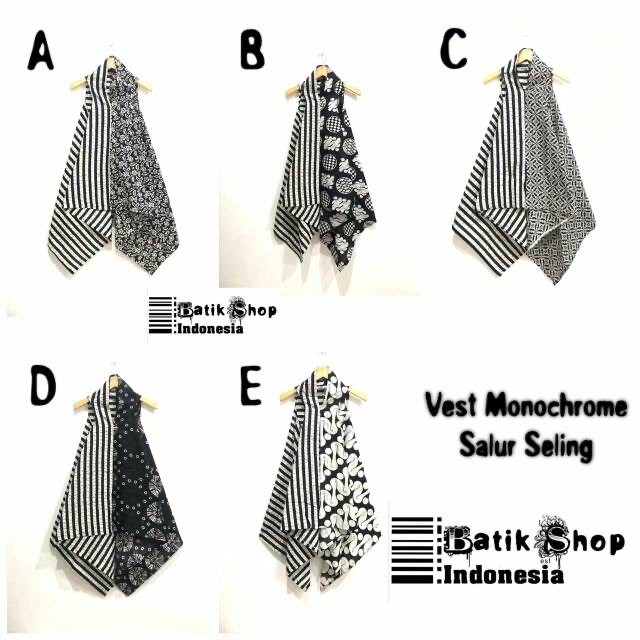 Vest Monochrome Salur Seling Batik Monokrom Outer Outerwear Modern Seragam Kantor Pesta Muslim