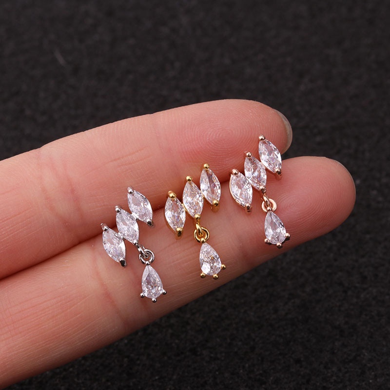 1Pc Cubic Zirconia Cartilage Helix Tragus Conch Rook Lobe Screw Back Earring Stud