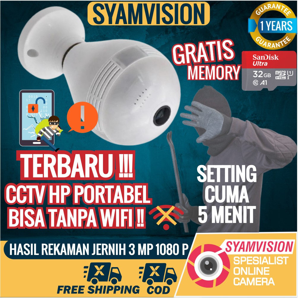CCTV WIFI MURAH LAMPU KAMERA TERSEMBUNYI WIFI V380 PENGINTAI IP CAMERA HP BOHLAM CAMERA CCTV WIFI 8