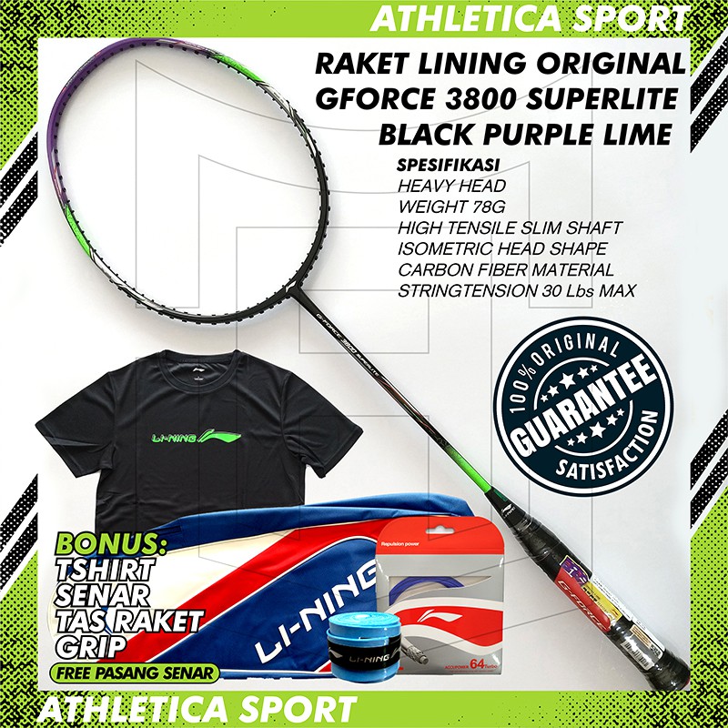 RAKET BADMINTON LINING GFORCE 3800 ORIGINAL BLACK PURPLE LIME