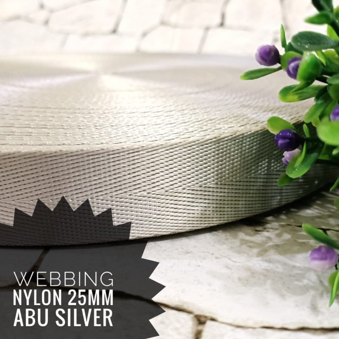 MURAH ABU SILVER 25MM Webbing Nylon Tali Tas Polos Meteran