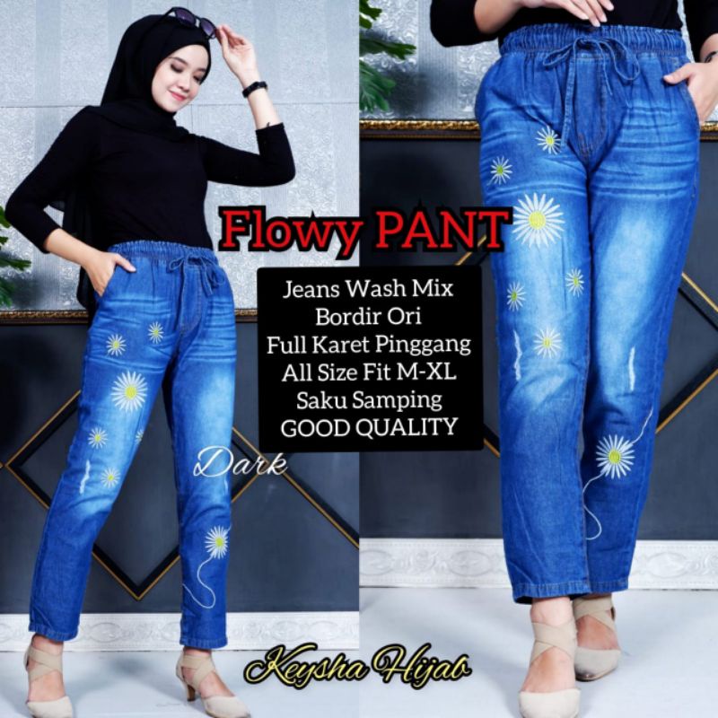 BAGGY PANTS MOTIF BUNGA CELANA JEANS MOTIF BUNGA MUAT BB 45-60 KG