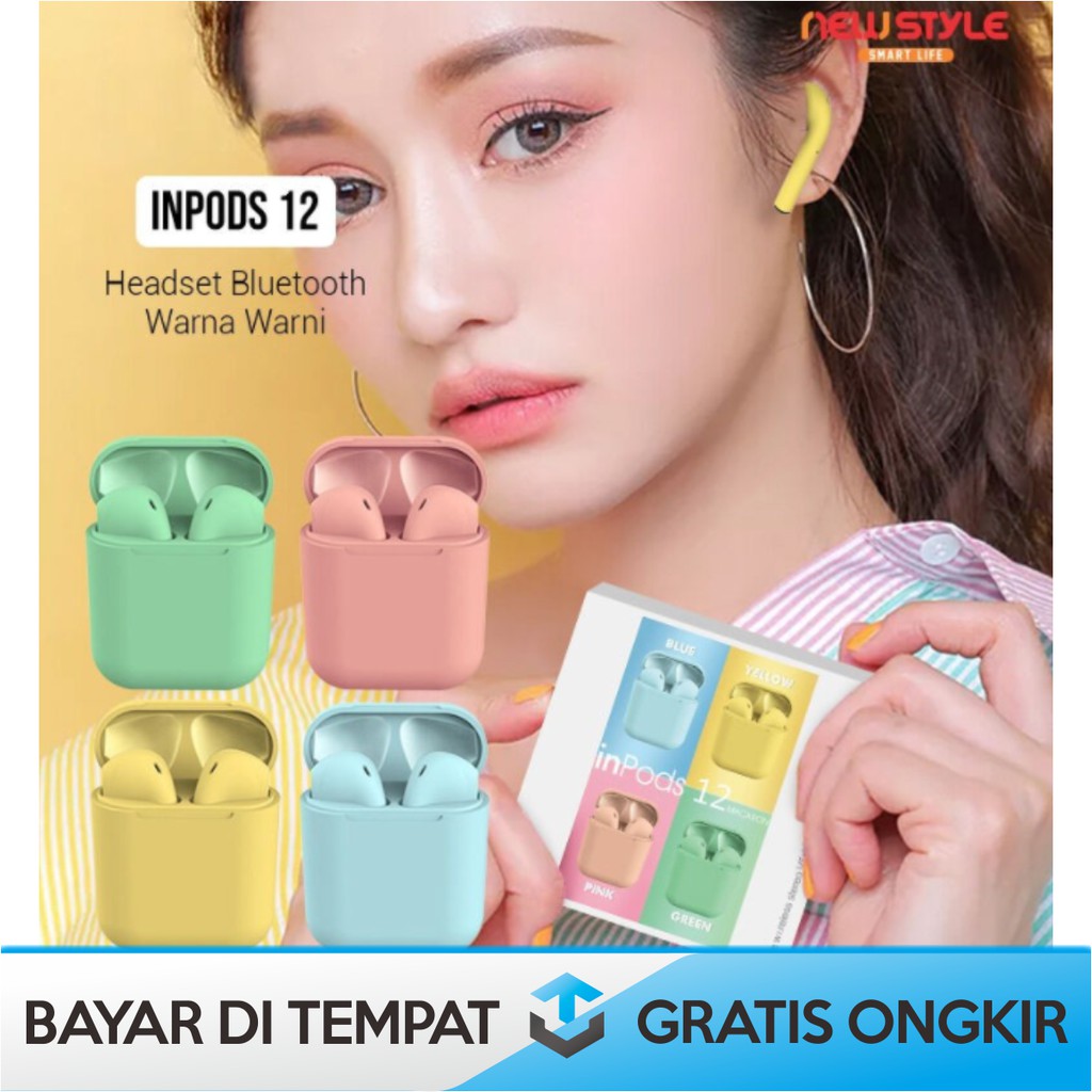INPODS BLUETOOTH WIRELESS TWS-i12 PRO NIRKABEL TOUCH/ HEADSET EARPHONE EARBUDS HANDSFREE-i12 SENTU