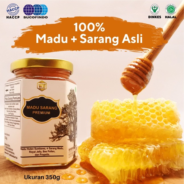 

] Madu + Sarang Premium ukuran 350gr Hexa - Garansi Murni & Asli 100% - Wild Bee-