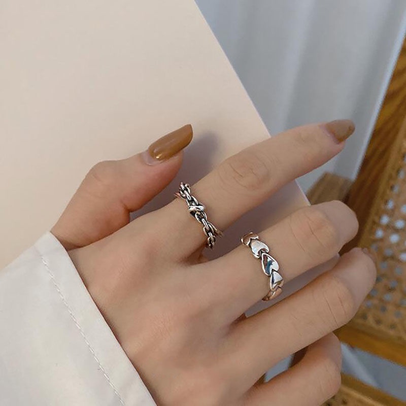 Cincin Rantai Silang Desain Hati Gaya Korea Untuk Wanita