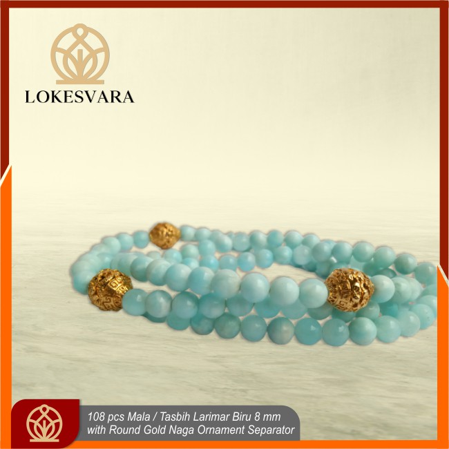 Mala Tasbih Buddha Batu Kristal Larimar Biru With White Crystal