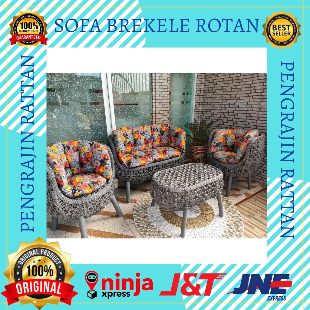1 Set Kursi Korsi Bangku Sofa Brekele Anyaman Rotan Sintetis Furniture Untuk Meja Kursi Teras Panjan