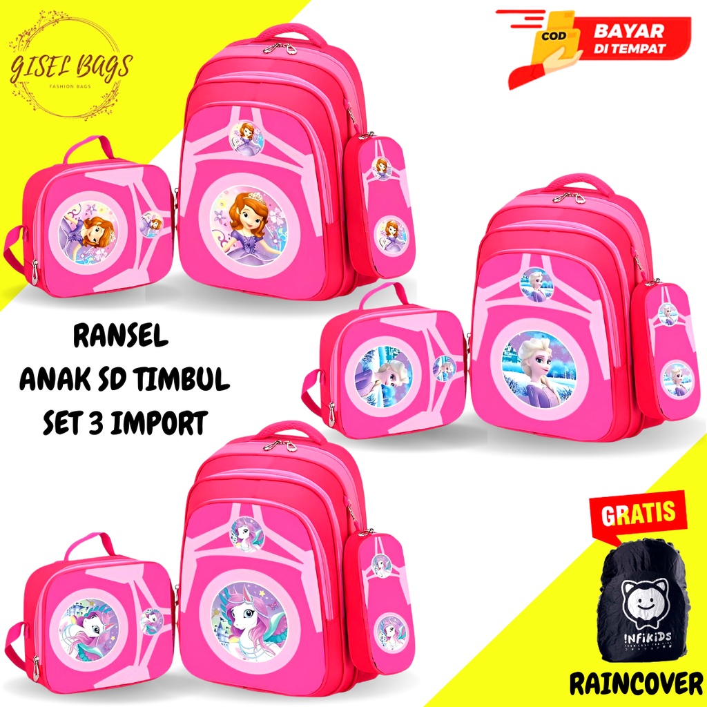 GB Tas ransel perempuan anak sd tas ransel sekolah wanita import gambar timbul