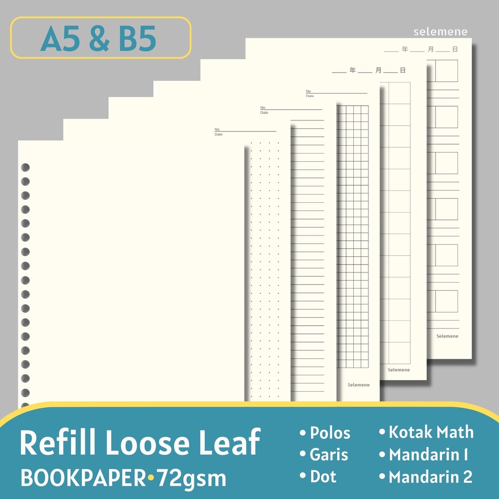 

Isi Loose Leaf A5 B5 Bookpaper - Refill Binder Dotted Grid Plain Mandarin 40 lembar