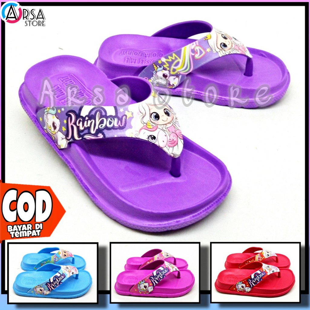 Sandal Anak Perempuan / Sendal Jepit Anak Cewe Rainbow Unicorn Umur 2 - 8 Tahun / Kado Untuk Anak