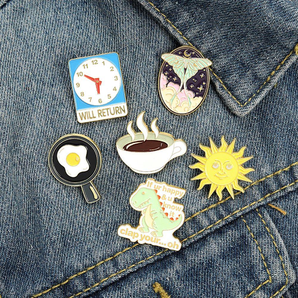 Bros Nanas Jam Logam Goreng Telur Kopi Kreatif Dinosaurus Brooch