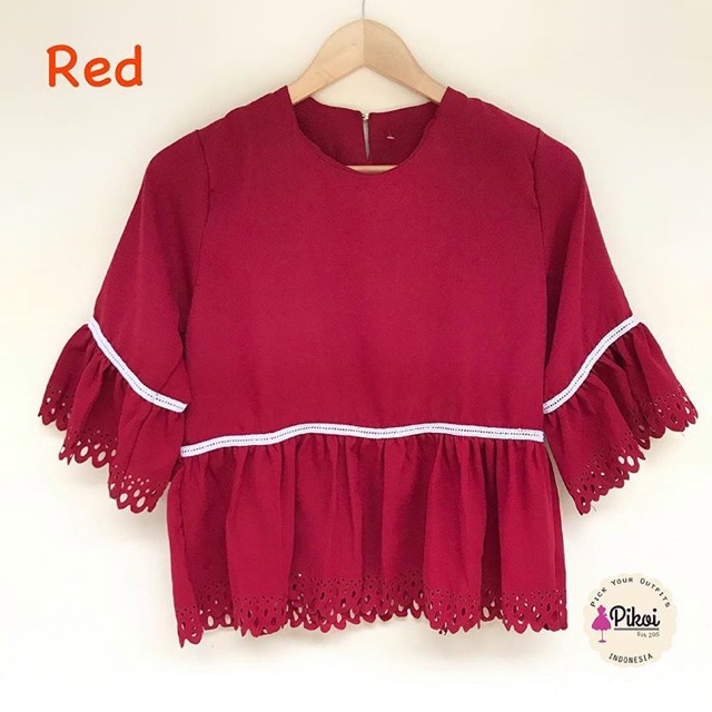 Blouse peplum cantik / blouse crepe murah / blouse merah wanita / blouse kantor wanita murah / 1776