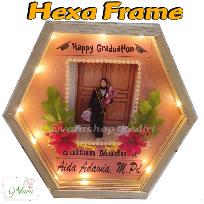 Hexa Frame dengan lampu tanpa jam / hexa frame / foto didalam frame ada lampunya