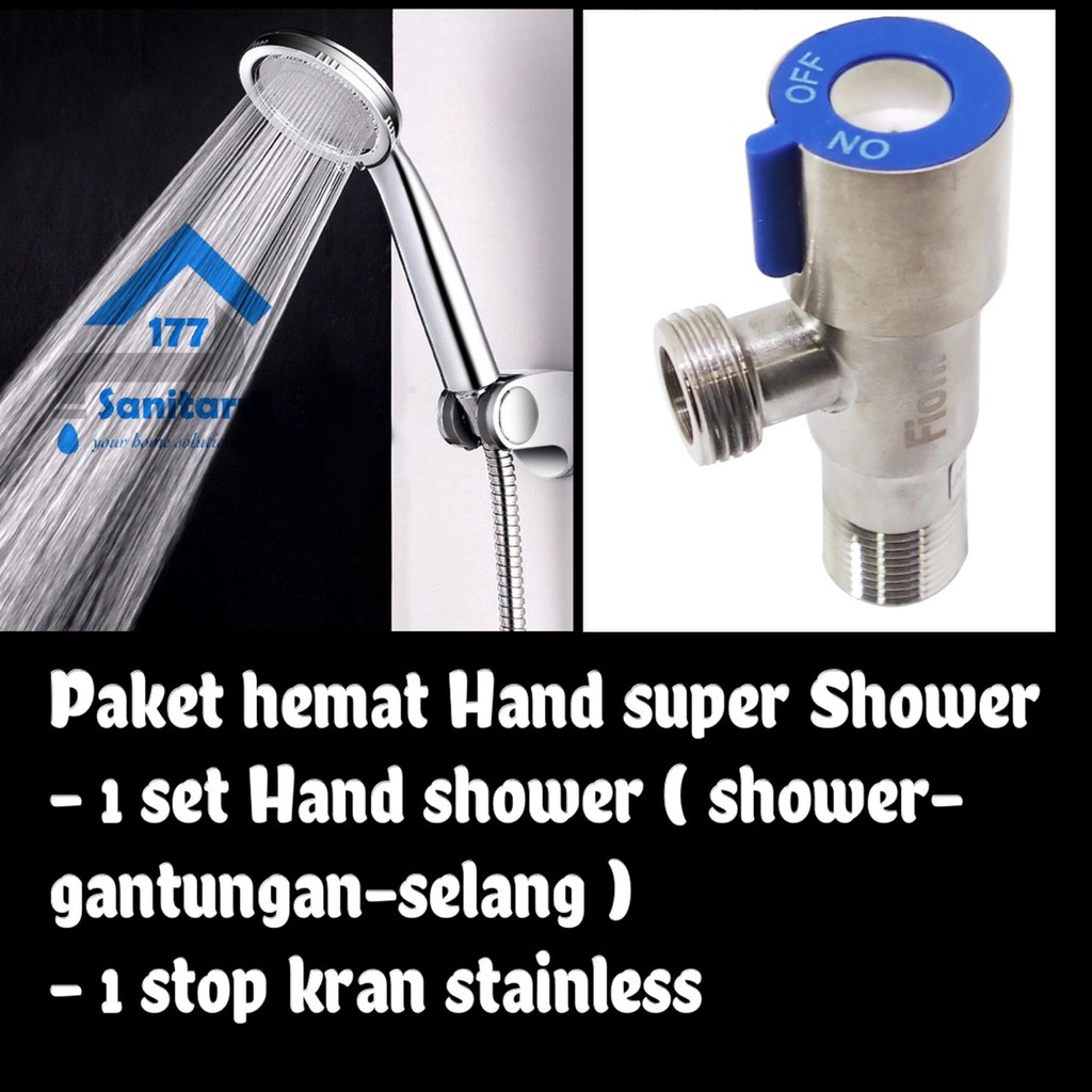 Paket bundling Super Shower Hemat Air 9959 &amp; stop kran shower stainless OF- Hand Shower mandi set semprotan  dan keran air