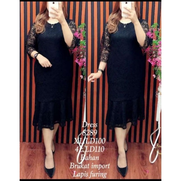 Dress duyung full brokat, dress brokat hitam, dress brokat putih, dress brokat 8289