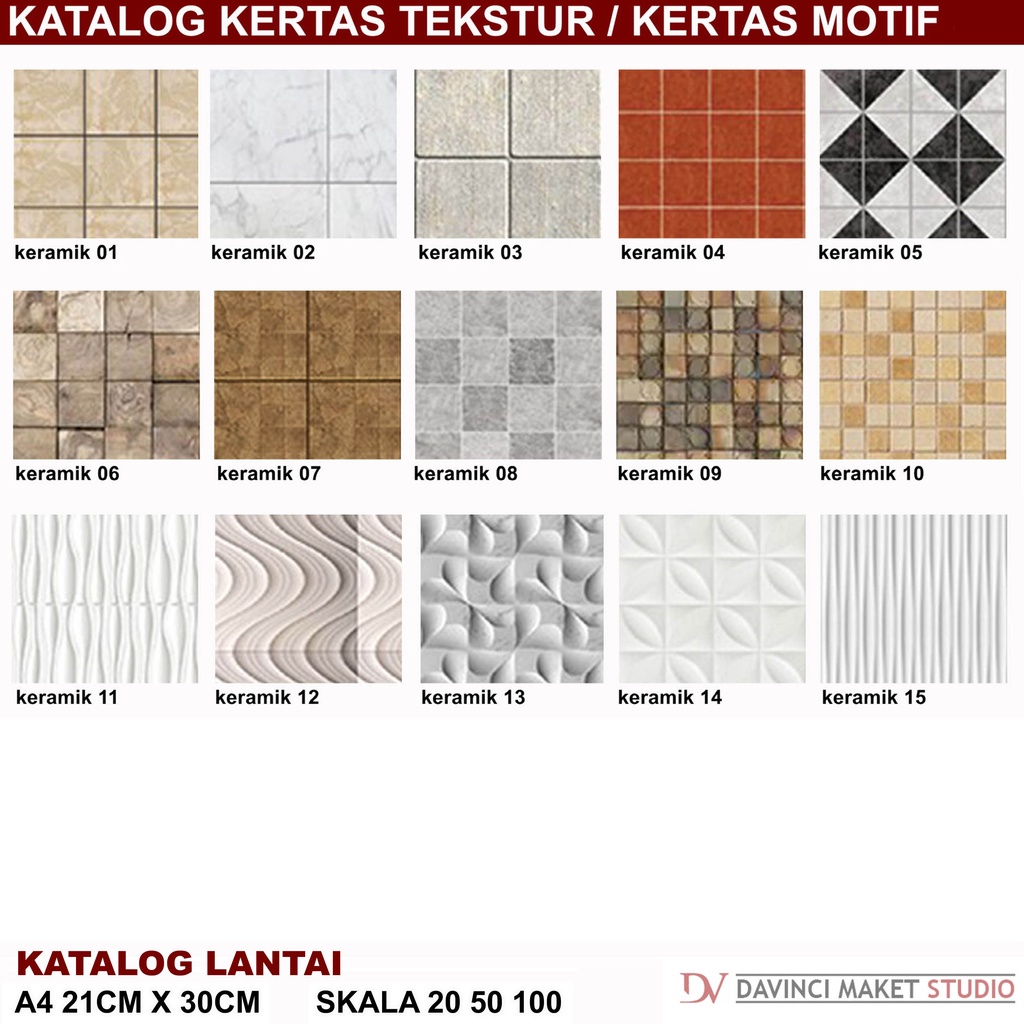 

Kertas Tekstur Bahan Lantai 01 Maket Diorama - Motif Lantai Keramik Granit Vinyl Ubin Tegel A4 21cm x 30cm skala 1:20 1:50 1:100