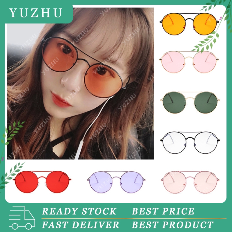 (YUZHU) Ready Stock Kacamata Bulat Kacamata Fashion Wanita Kacamata Hitam Anti UV