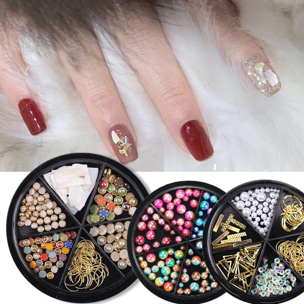 AUGUSTINA Agustin 3D Nail Art Dekorasi Set Mutiara Mix Gaya Emas Logam Rivet AB Berlian Imitasi Bulan Kristal Shell Slice DIY Nail Charms