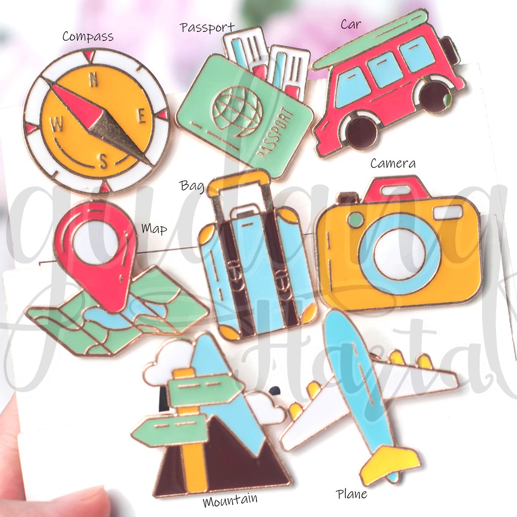 Pin All About Travel Plane Camera Compass Luggage Koper Map Bros Tas Lucu Unik GH 208224