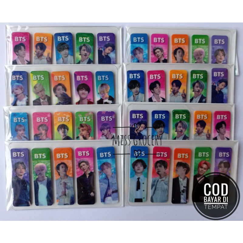 Sticky Note Pembatas Buku Plastik Hologram Krakter BTS Murah isi 100 pc